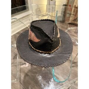 Handmade‎ Leather Western Hat Boho Festival Kilim Patchwork 22.5in